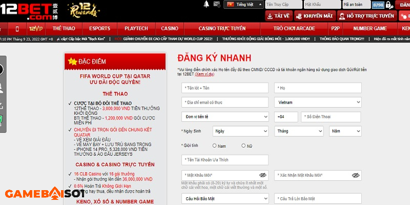 12Bet - Link truy cập vào 12Bet mới nhất, không bị chặn Hướng dẫn đăng ký tài khoản đơn giản cho anh em cược thủ